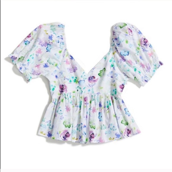 URBAN OUTFITTERS floral puff sleeve poplin top - Picture 4 of 11